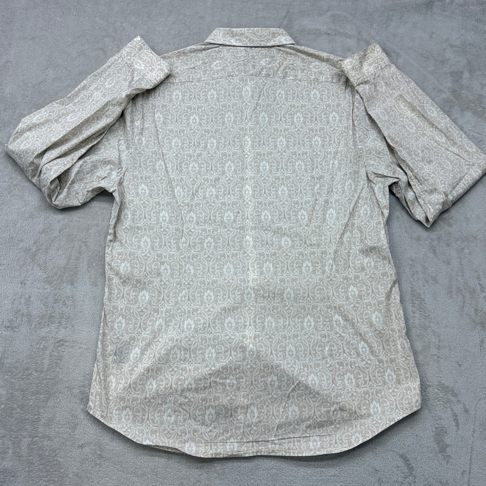 John Varvatos Button Down Shirt Mens Large Tan Paisley Luxe Long Sleeve Preppy - Picture 5 of 7